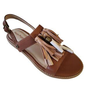 Hush Puppies Tan Leather Tassel Sandals, Woman's Brown Leather NIB